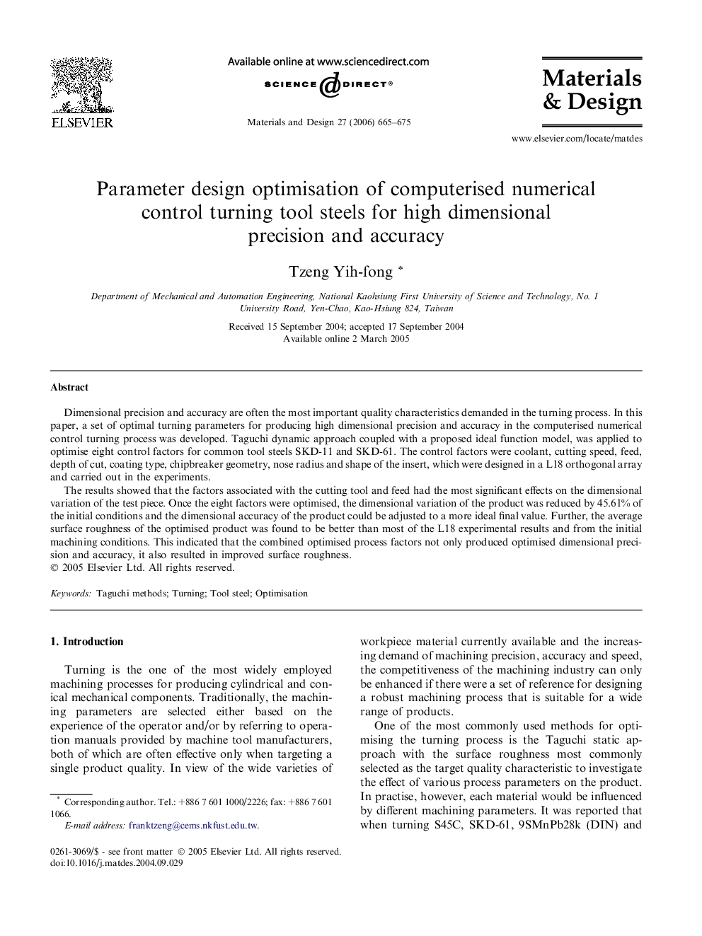 Parameter design optimisation of computerised numerical control turning tool steels for high dimensional precision and accuracy