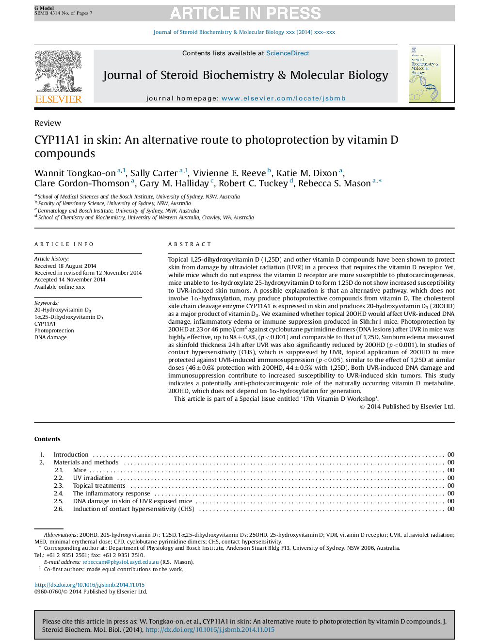 CYP11A1 in skin: An alternative route to photoprotection by vitamin D compounds