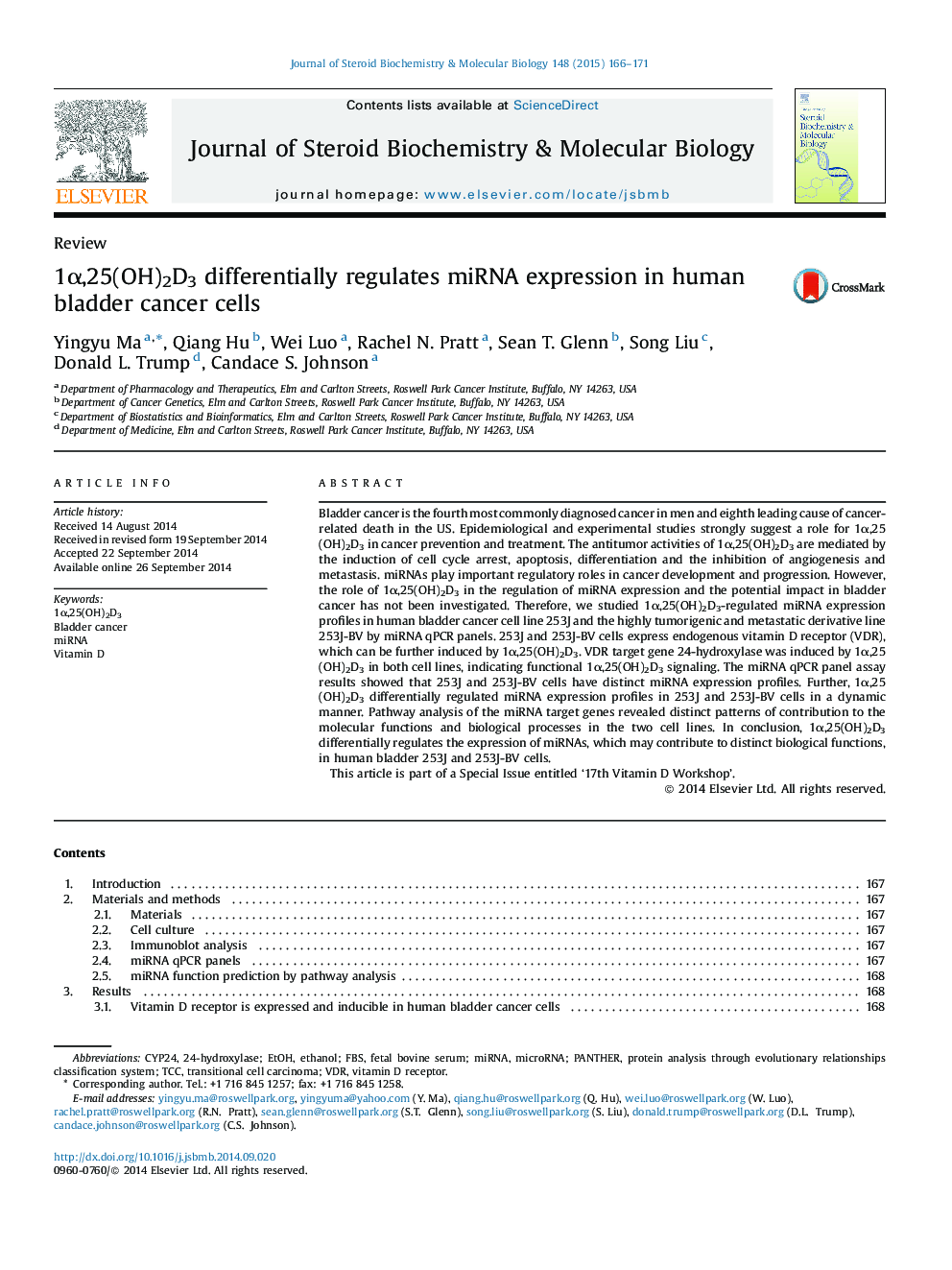 1Î±,25(OH)2D3 differentially regulates miRNA expression in human bladder cancer cells