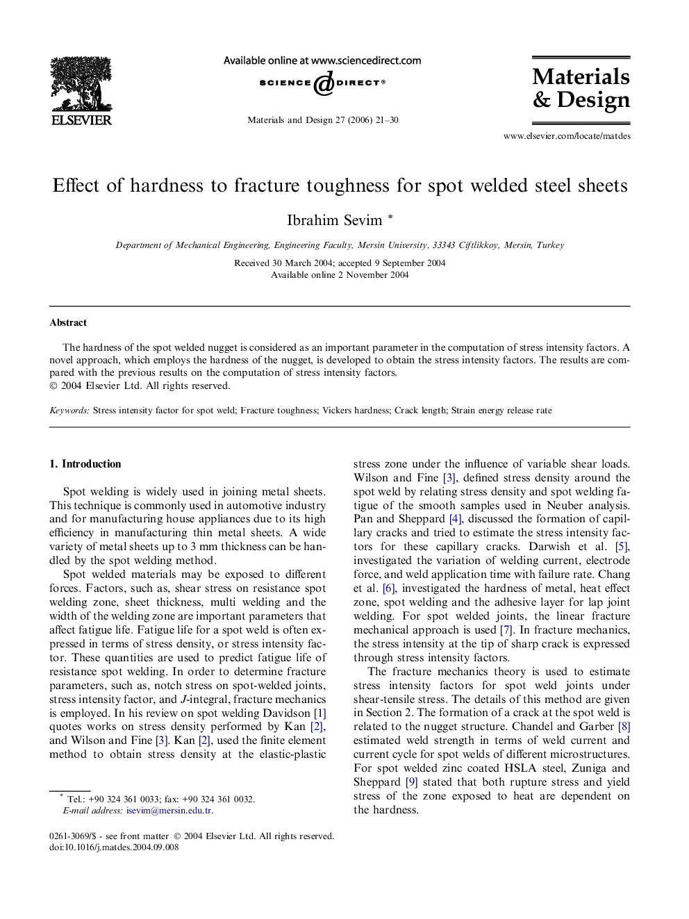 Effect of hardness to fracture toughness for spot welded steel sheets