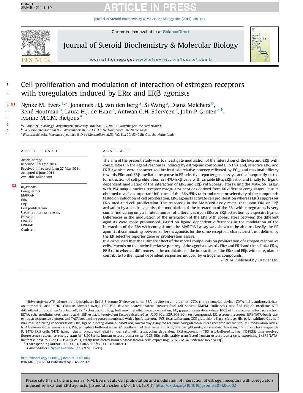 Cell proliferation and modulation of interaction of estrogen receptors with coregulators induced by ERÎ± and ERÎ² agonists