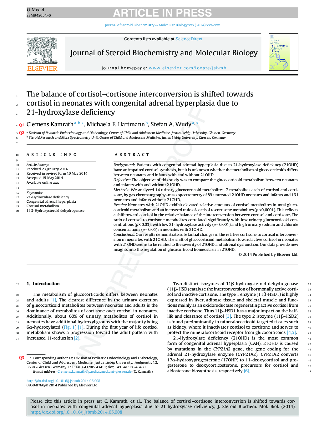 The balance of cortisol-cortisone interconversion is shifted towards cortisol in neonates with congenital adrenal hyperplasia due to 21-hydroxylase deficiency