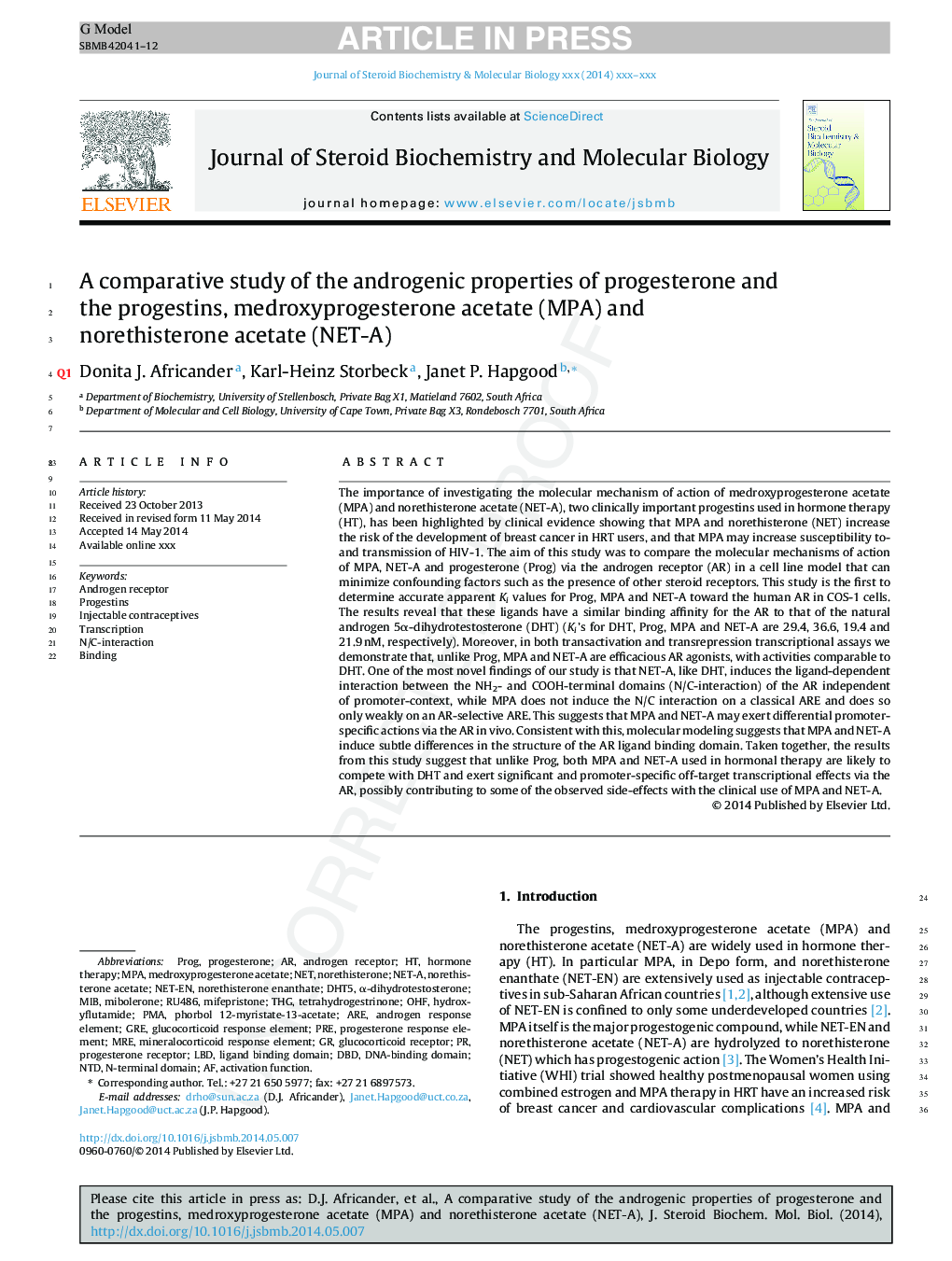 A comparative study of the androgenic properties of progesterone and the progestins, medroxyprogesterone acetate (MPA) and norethisterone acetate (NET-A)