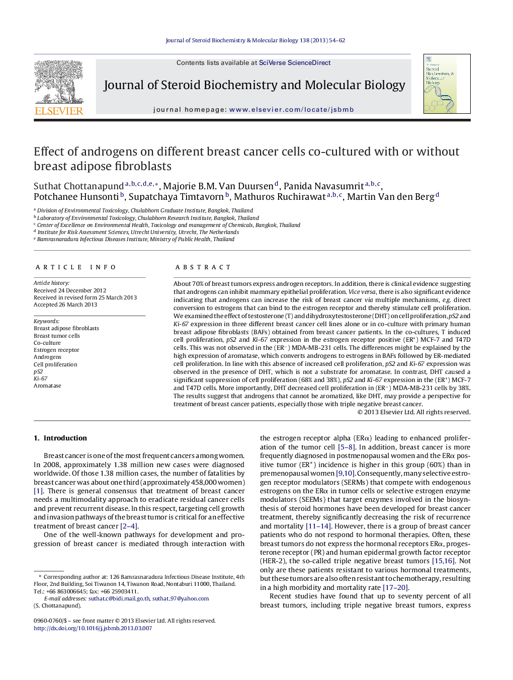 Effect of androgens on different breast cancer cells co-cultured with or without breast adipose fibroblasts