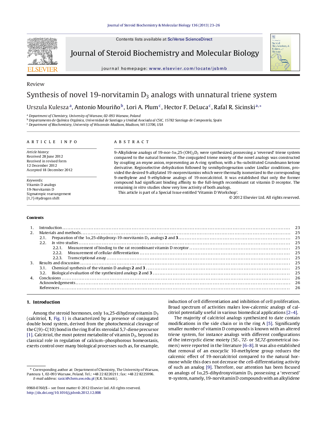 Synthesis of novel 19-norvitamin D3 analogs with unnatural triene system