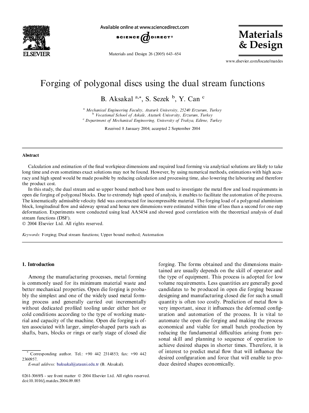 Forging of polygonal discs using the dual stream functions