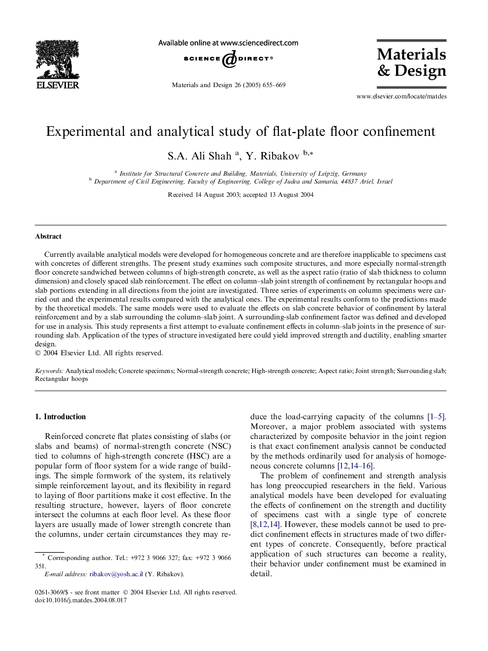 Experimental and analytical study of flat-plate floor confinement