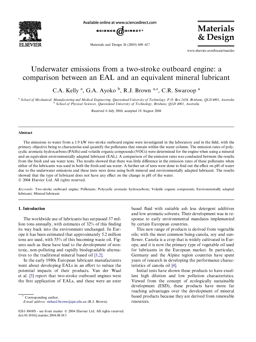 Underwater emissions from a two-stroke outboard engine: a comparison between an EAL and an equivalent mineral lubricant