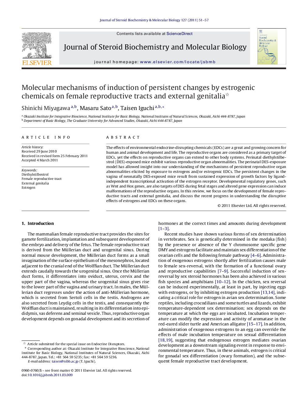 Molecular mechanisms of induction of persistent changes by estrogenic chemicals on female reproductive tracts and external genitalia