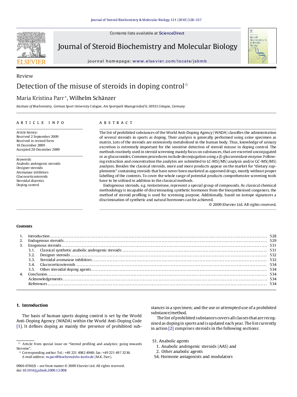 Detection of the misuse of steroids in doping control