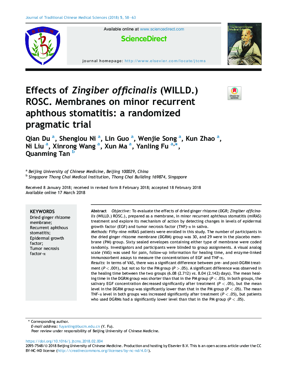 Effects of Zingiber officinalis (WILLD.) ROSC. Membranes on minor recurrent aphthous stomatitis: a randomized pragmatic trial