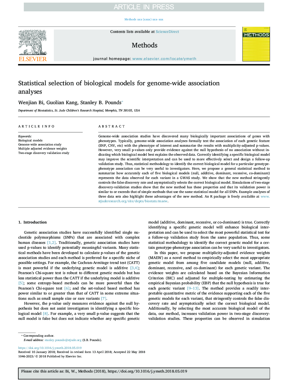 Statistical selection of biological models for genome-wide association analyses