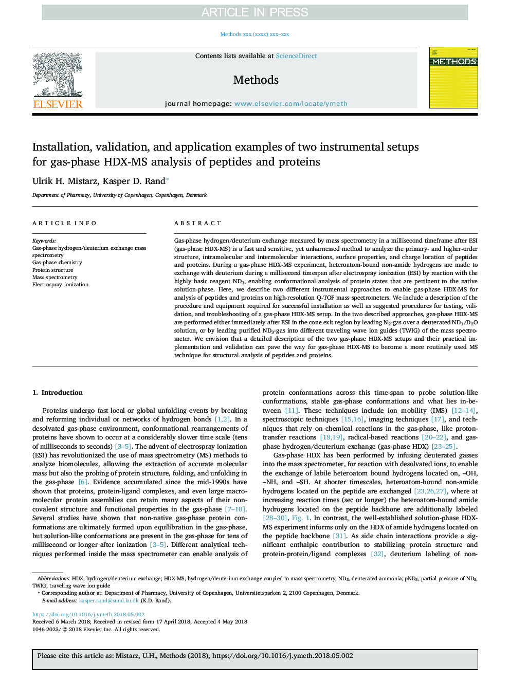 Installation, validation, and application examples of two instrumental setups for gas-phase HDX-MS analysis of peptides and proteins