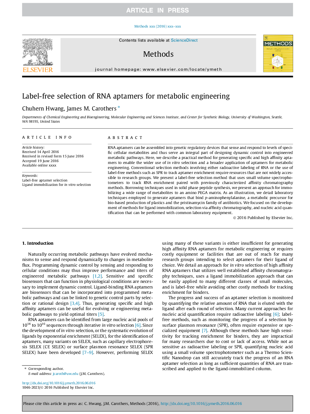 Label-free selection of RNA aptamers for metabolic engineering