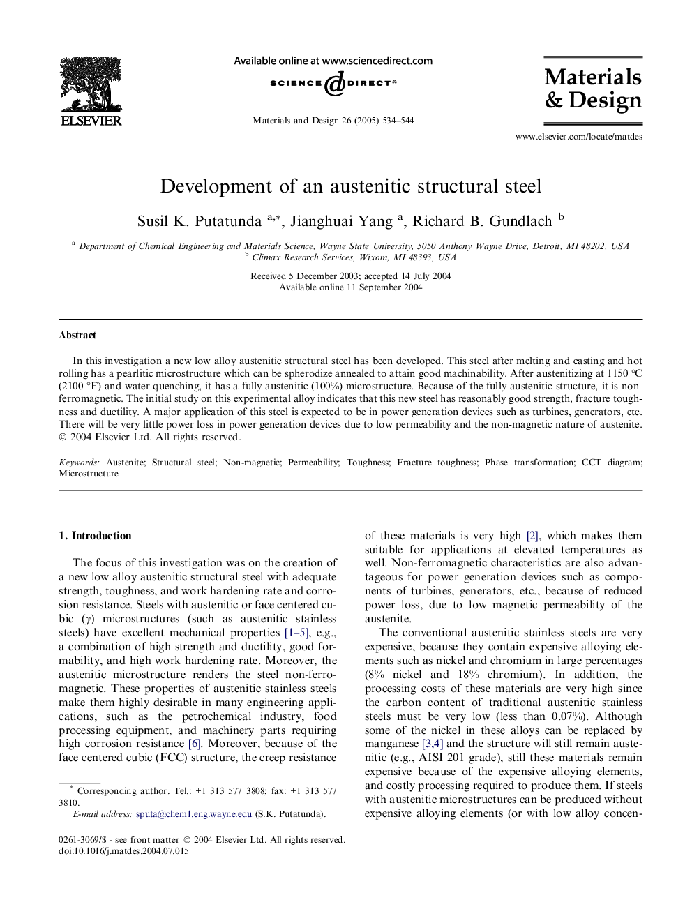 Development of an austenitic structural steel