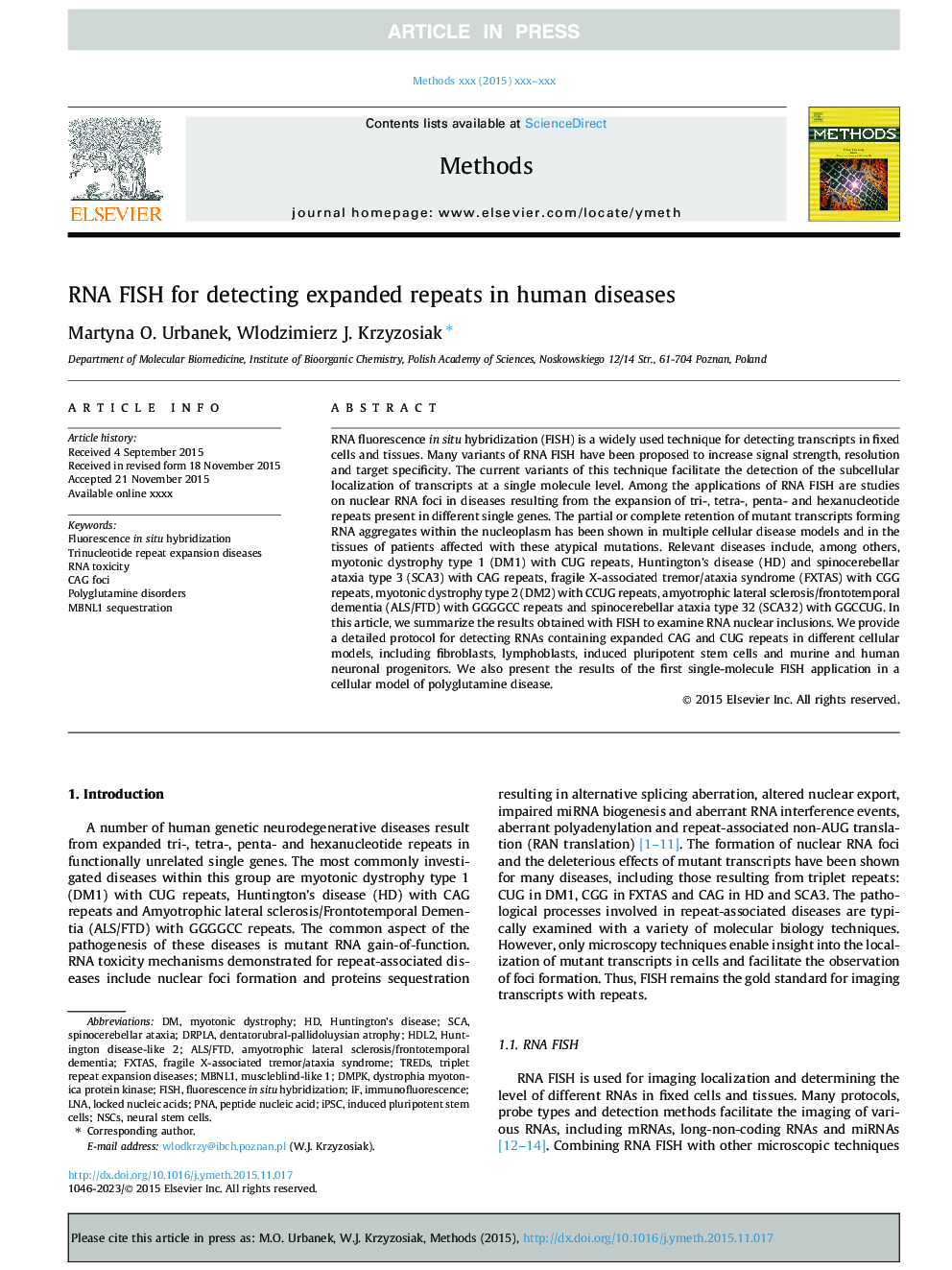 RNA FISH for detecting expanded repeats in human diseases