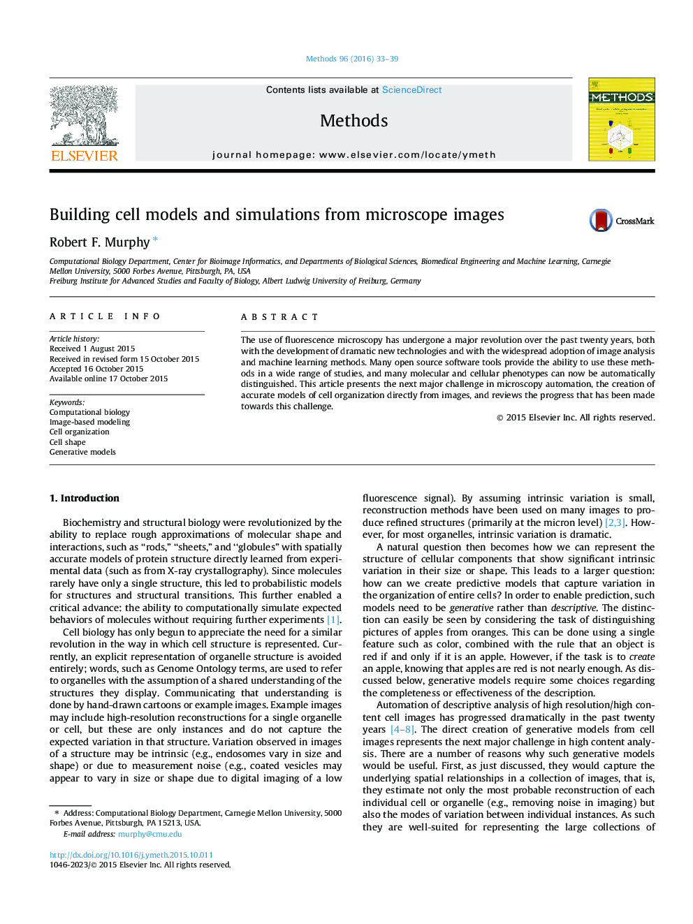 Building cell models and simulations from microscope images