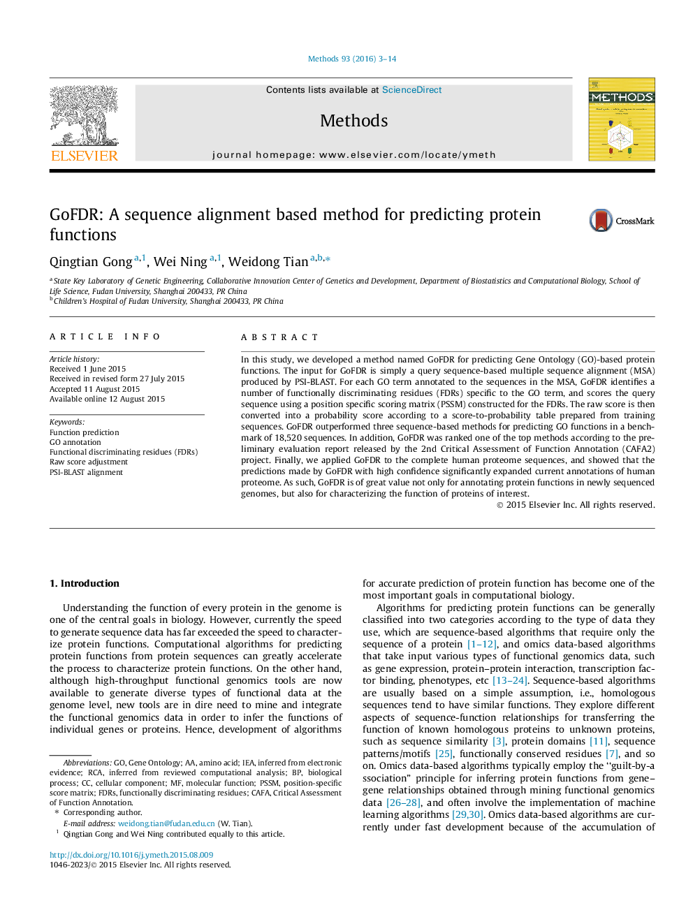 GoFDR: A sequence alignment based method for predicting protein functions