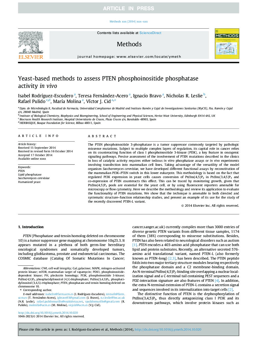 Yeast-based methods to assess PTEN phosphoinositide phosphatase activity in vivo