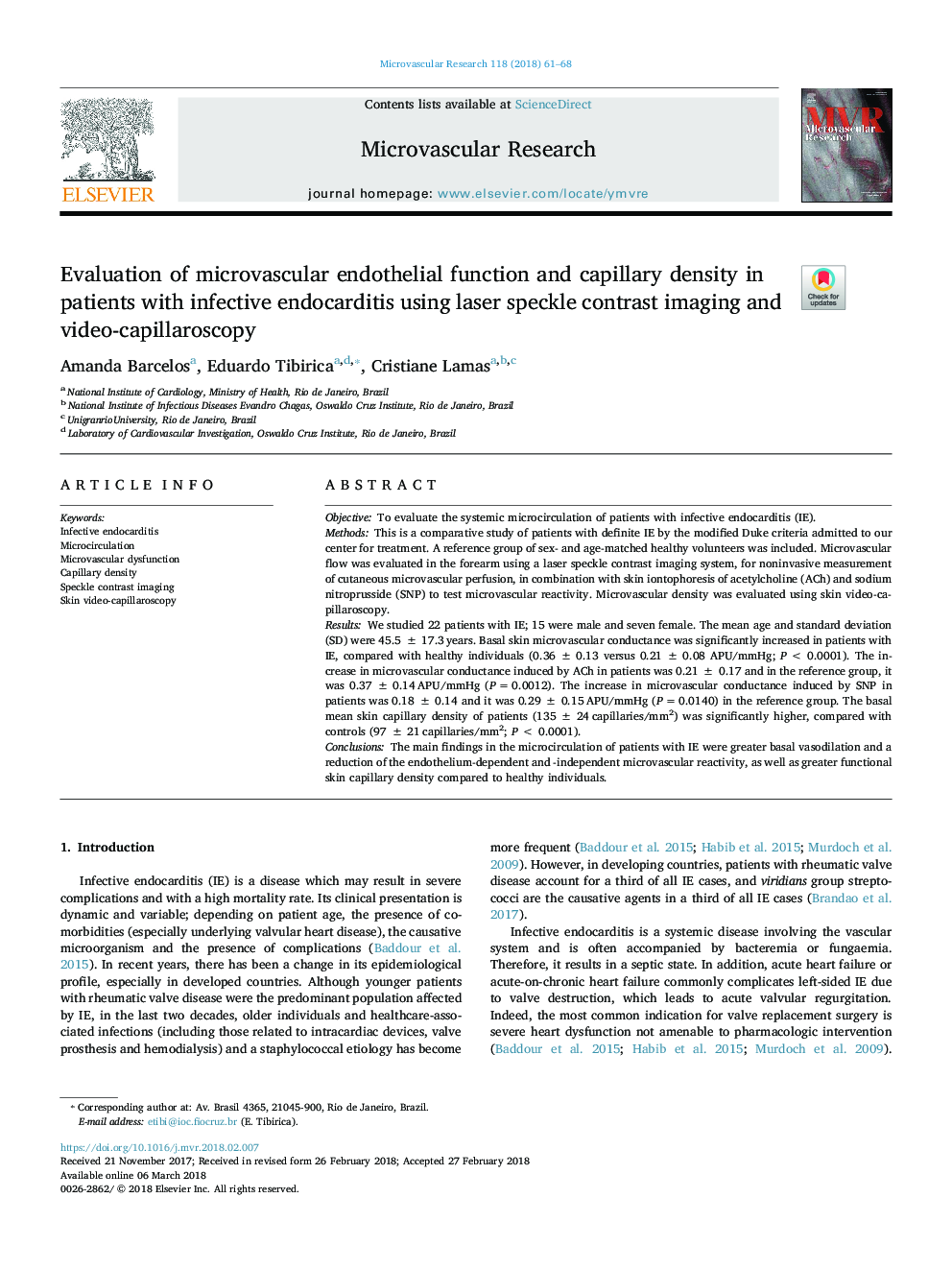 Evaluation of microvascular endothelial function and capillary density in patients with infective endocarditis using laser speckle contrast imaging and video-capillaroscopy