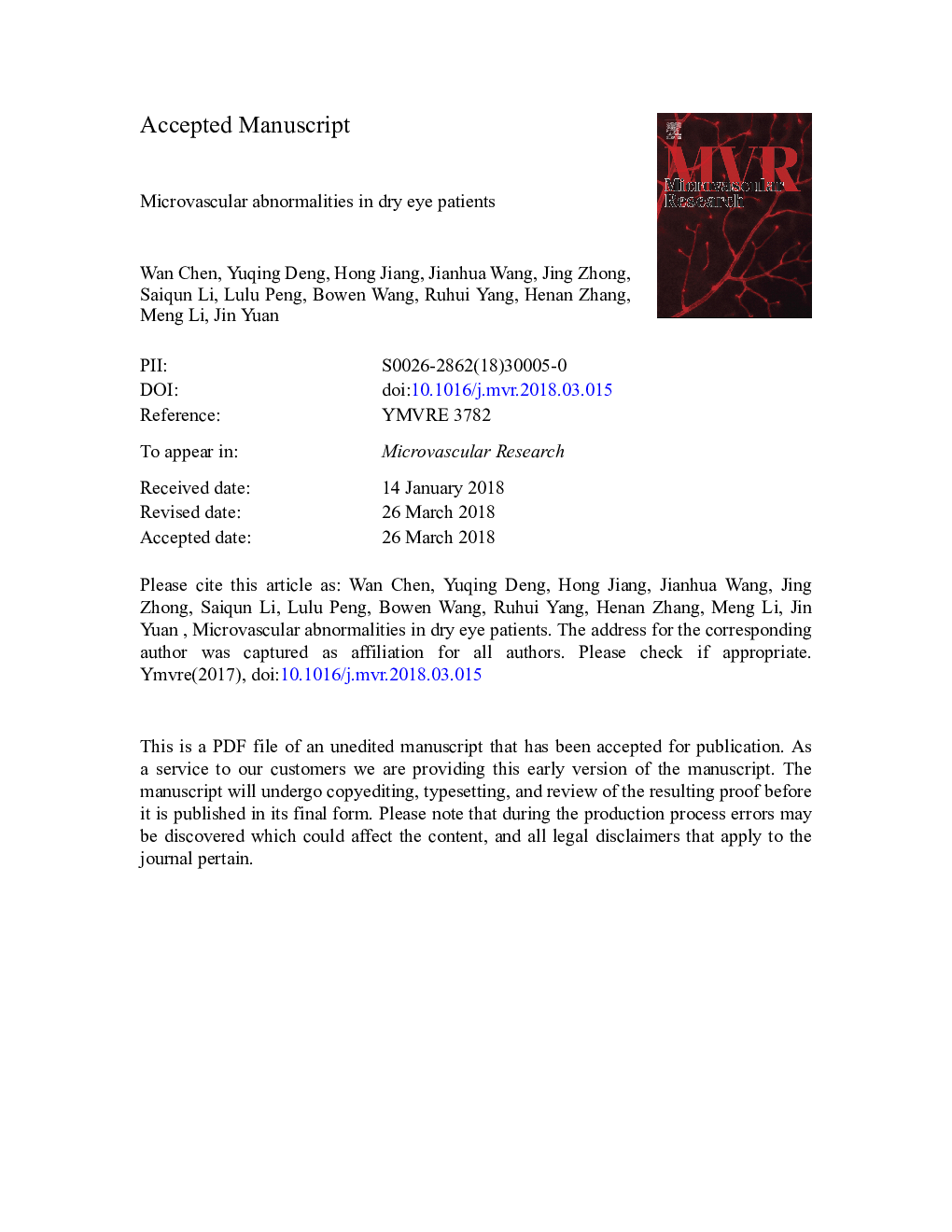 Microvascular abnormalities in dry eye patients