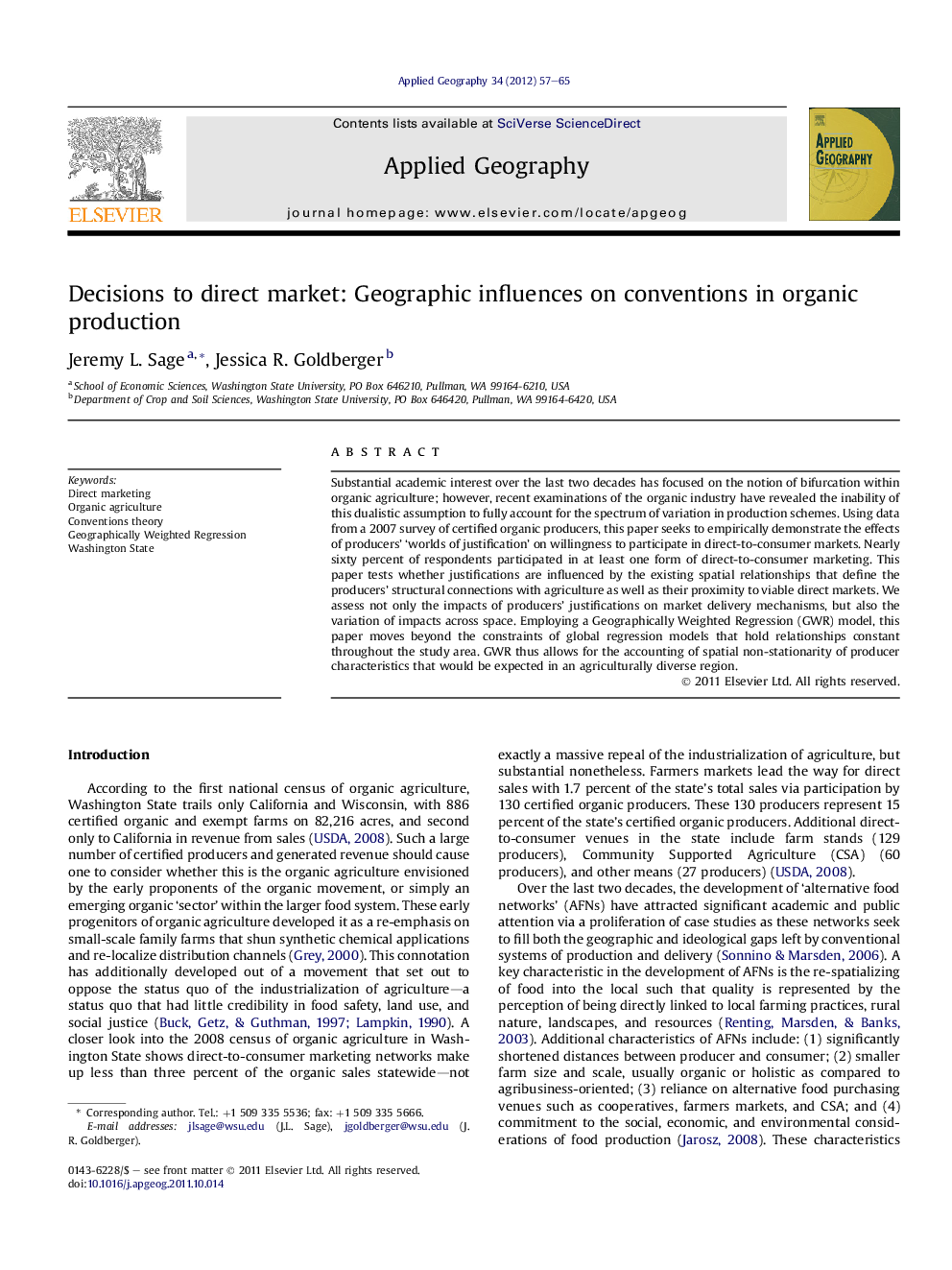 Decisions to direct market: Geographic influences on conventions in organic production