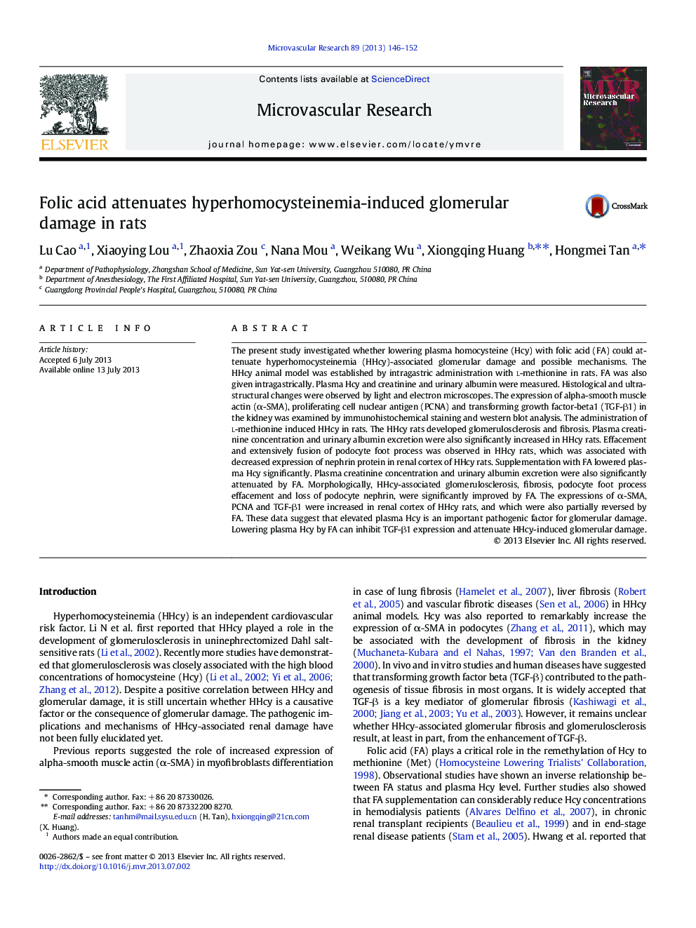 Folic acid attenuates hyperhomocysteinemia-induced glomerular damage in rats