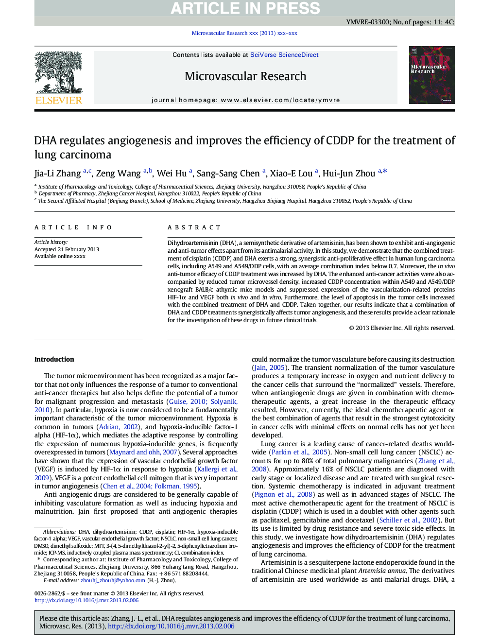 DHA regulates angiogenesis and improves the efficiency of CDDP for the treatment of lung carcinoma