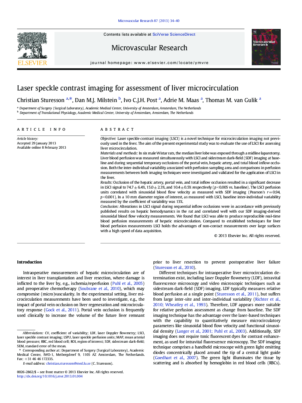 Laser speckle contrast imaging for assessment of liver microcirculation