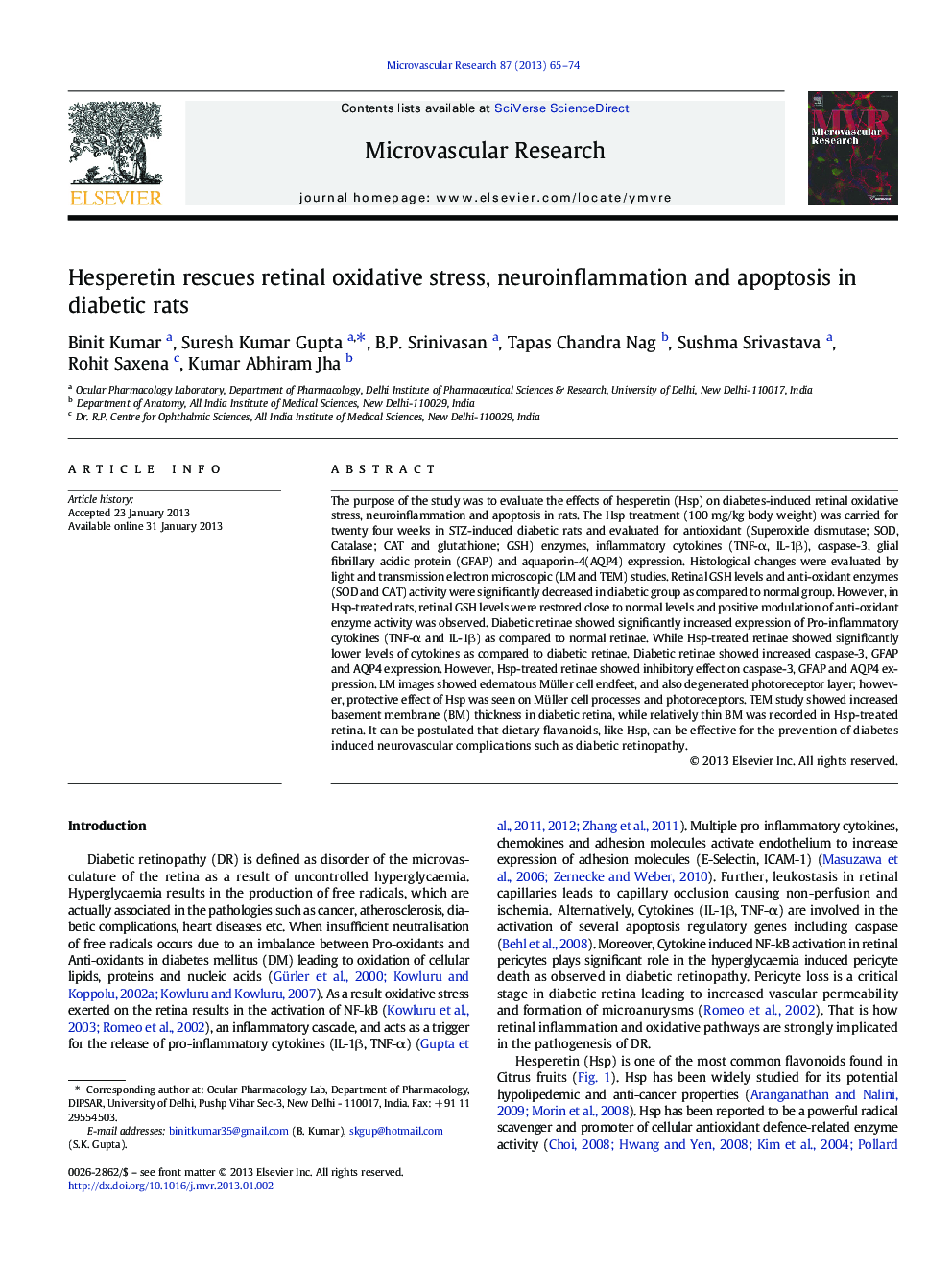 Hesperetin rescues retinal oxidative stress, neuroinflammation and apoptosis in diabetic rats