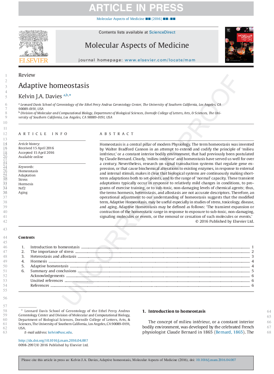 Adaptive homeostasis