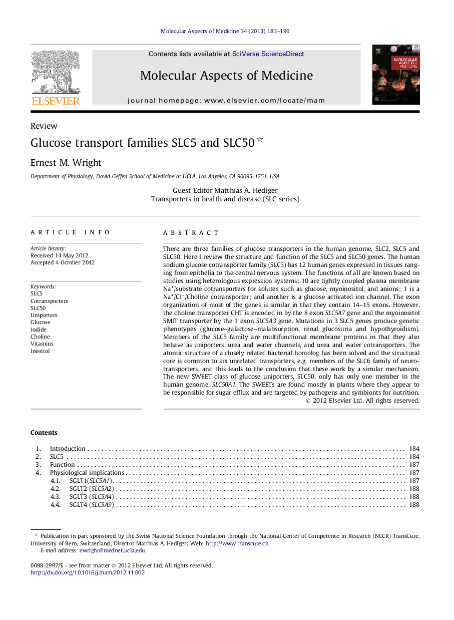 Glucose transport families SLC5 and SLC50