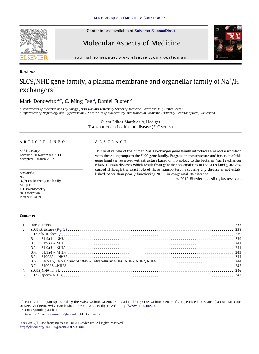 SLC9/NHE gene family, a plasma membrane and organellar family of Na+/H+ exchangers