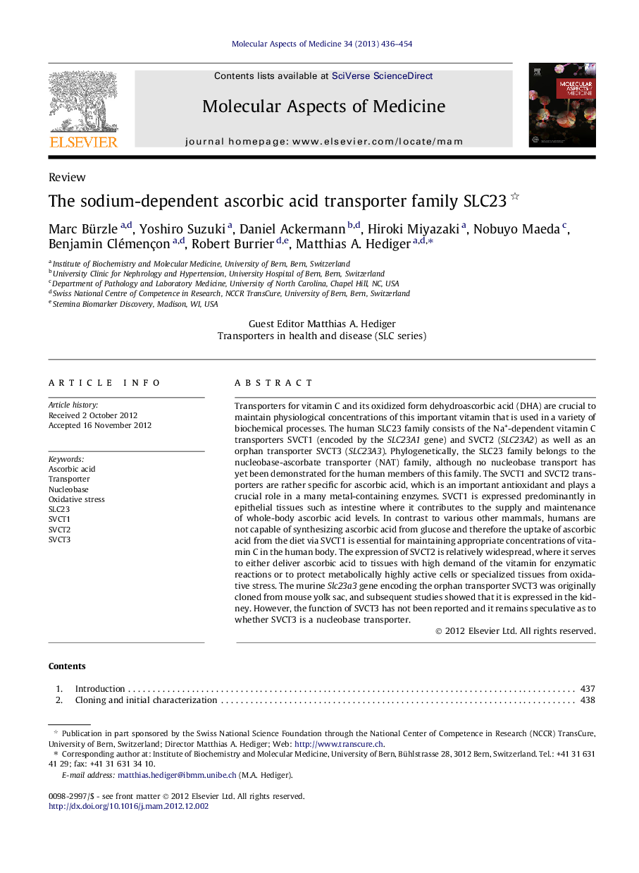 The sodium-dependent ascorbic acid transporter family SLC23