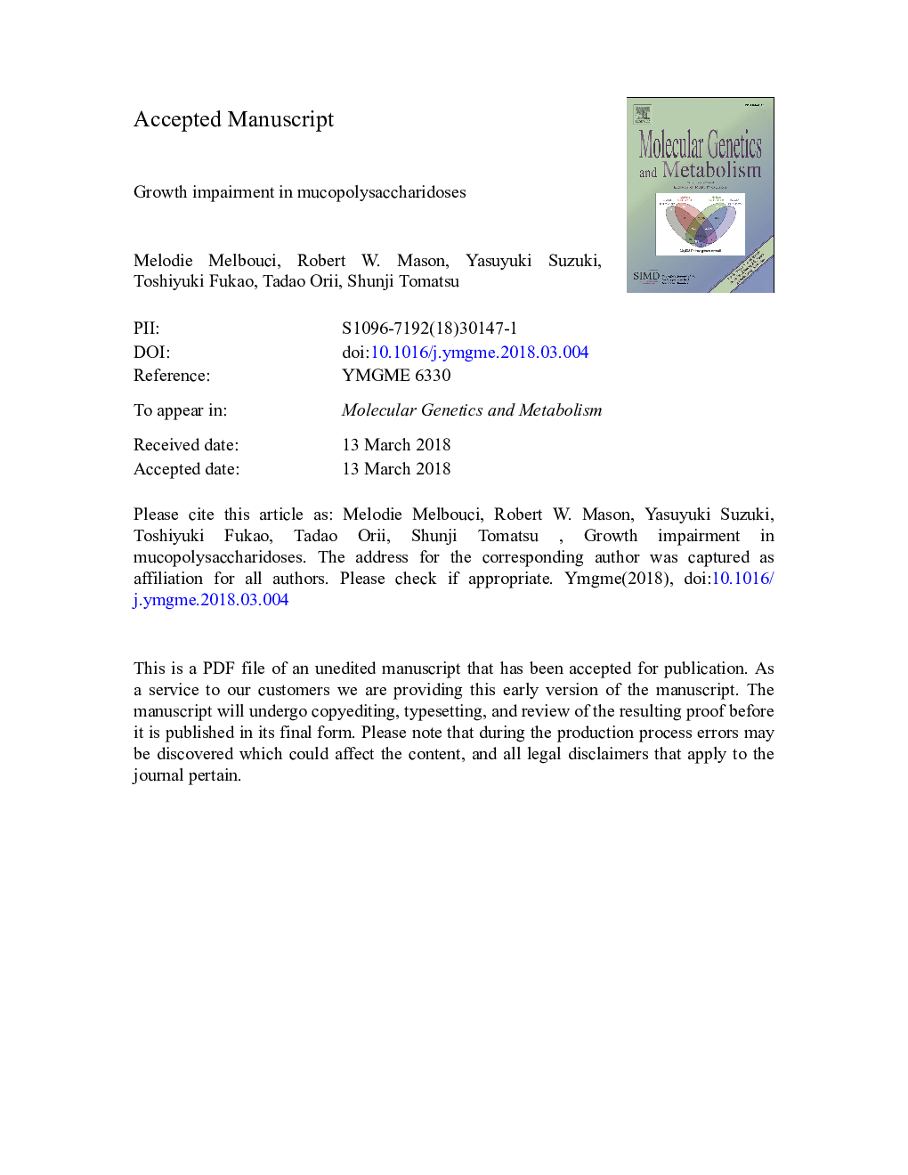 Growth impairment in mucopolysaccharidoses