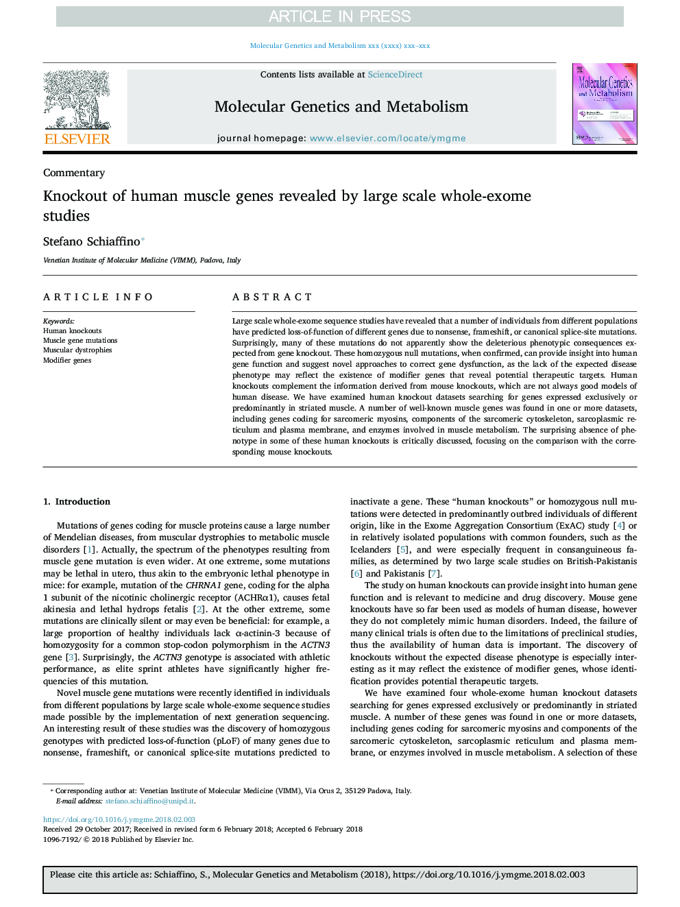 Knockout of human muscle genes revealed by large scale whole-exome studies