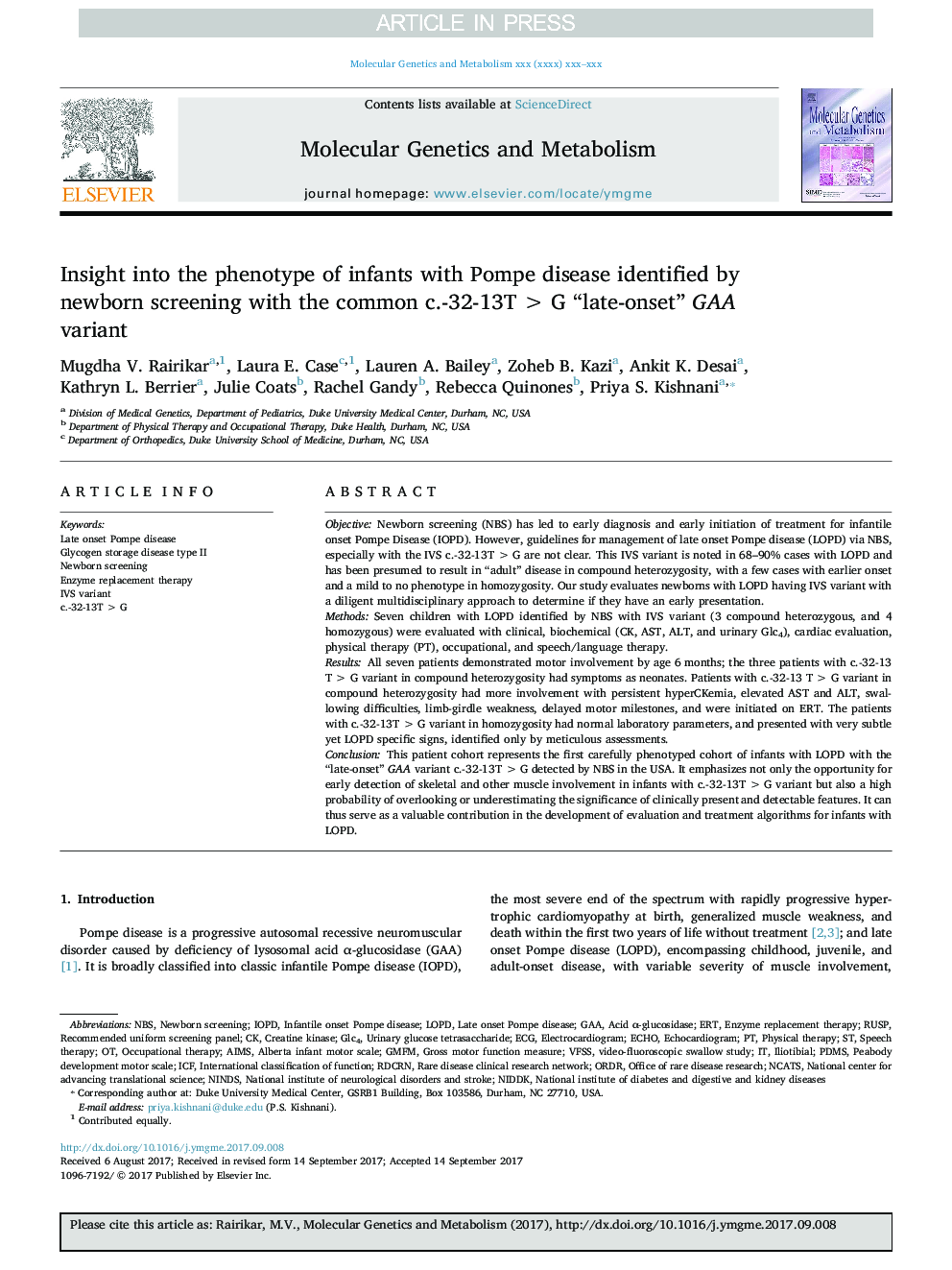 Insight into the phenotype of infants with Pompe disease identified by newborn screening with the common c.-32-13TÂ >Â G “late-onset” GAA variant