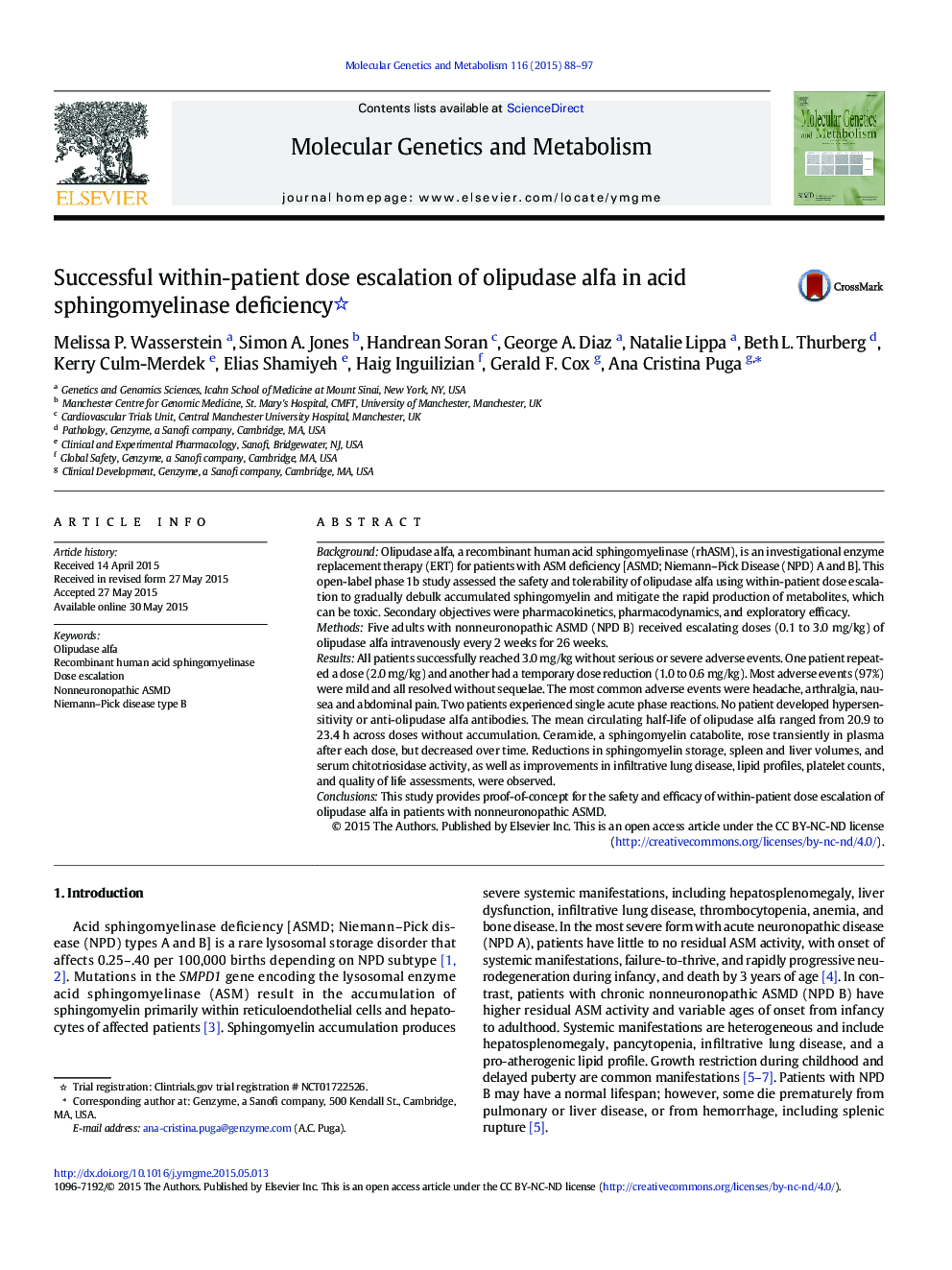 Successful within-patient dose escalation of olipudase alfa in acid sphingomyelinase deficiency