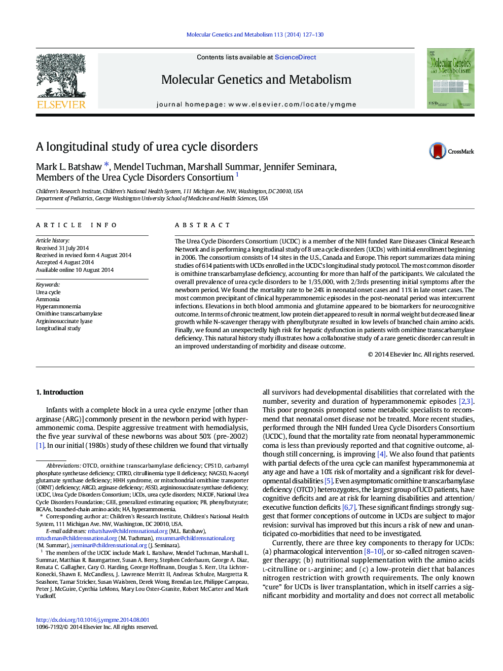 A longitudinal study of urea cycle disorders