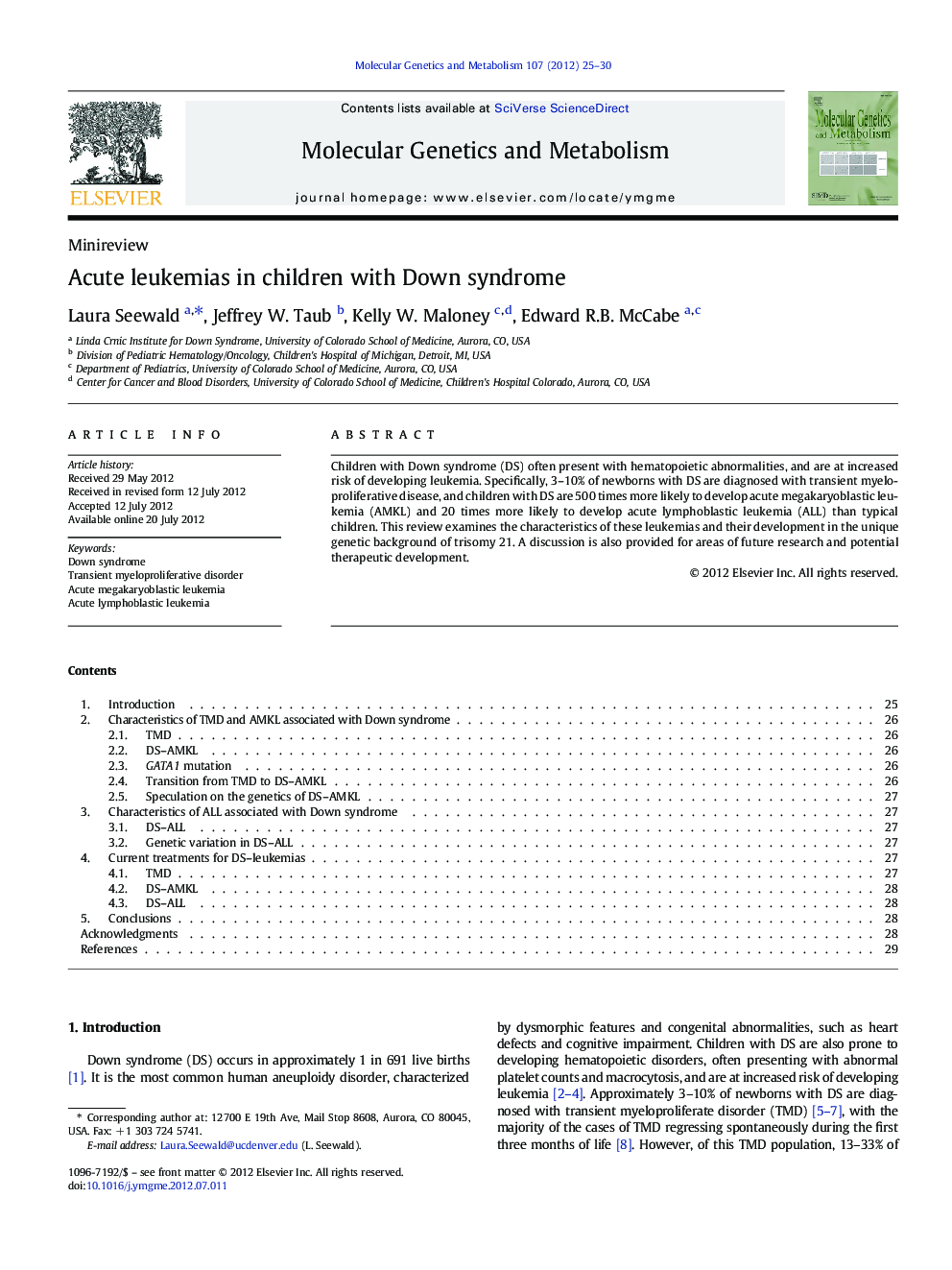 عکس صفحه اول مقاله: Acute leukemias in children with Down syndrome Acute leukemias in children with Down syndrome
