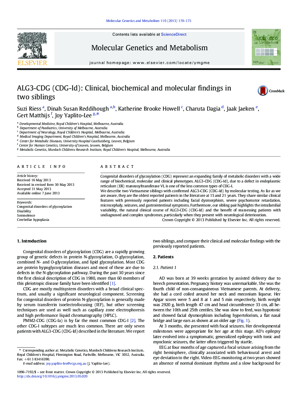 ALG3-CDG (CDG-Id): Clinical, biochemical and molecular findings in two siblings