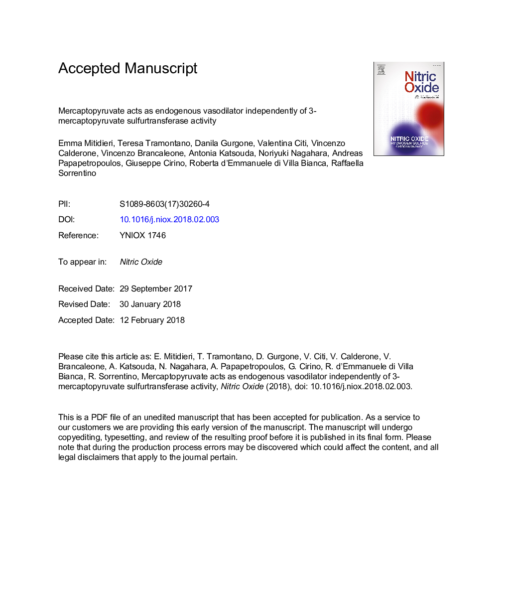 Mercaptopyruvate acts as endogenous vasodilator independently of 3-mercaptopyruvate sulfurtransferase activity