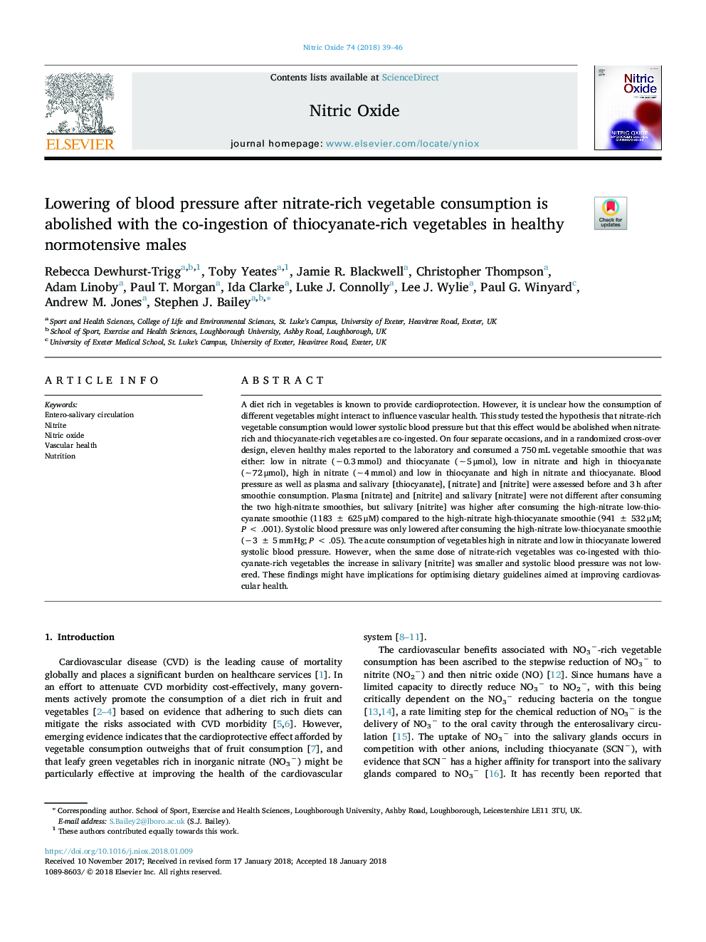 Lowering of blood pressure after nitrate-rich vegetable consumption is abolished with the co-ingestion of thiocyanate-rich vegetables in healthy normotensive males