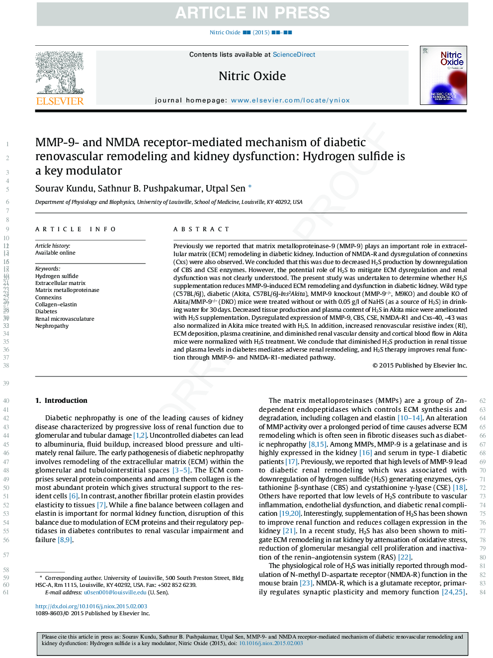 MMP-9- and NMDA receptor-mediated mechanism of diabetic renovascular remodeling and kidney dysfunction: Hydrogen sulfide is a key modulator