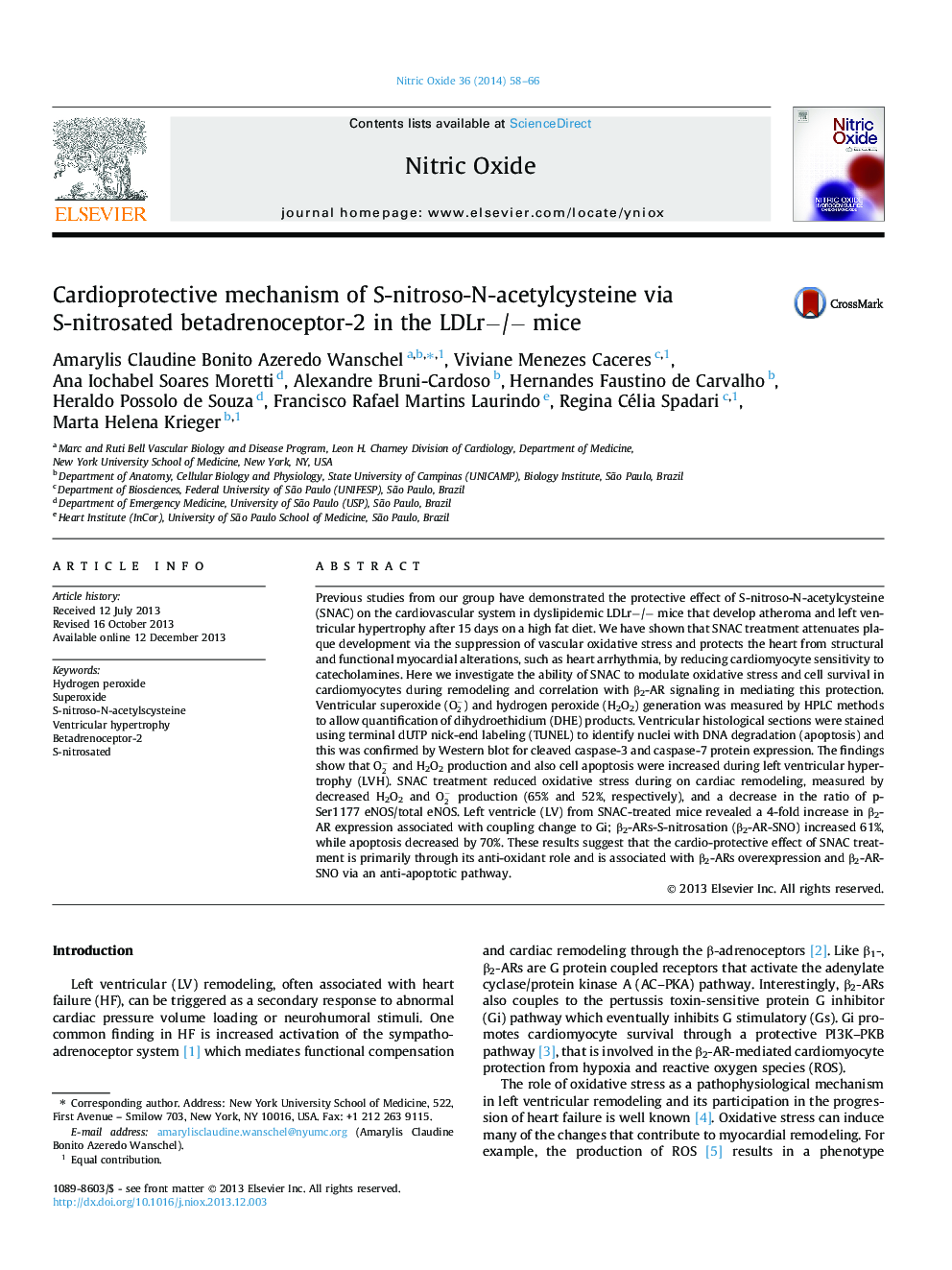 Cardioprotective mechanism of S-nitroso-N-acetylcysteine via S-nitrosated betadrenoceptor-2 in the LDLrâ/â mice