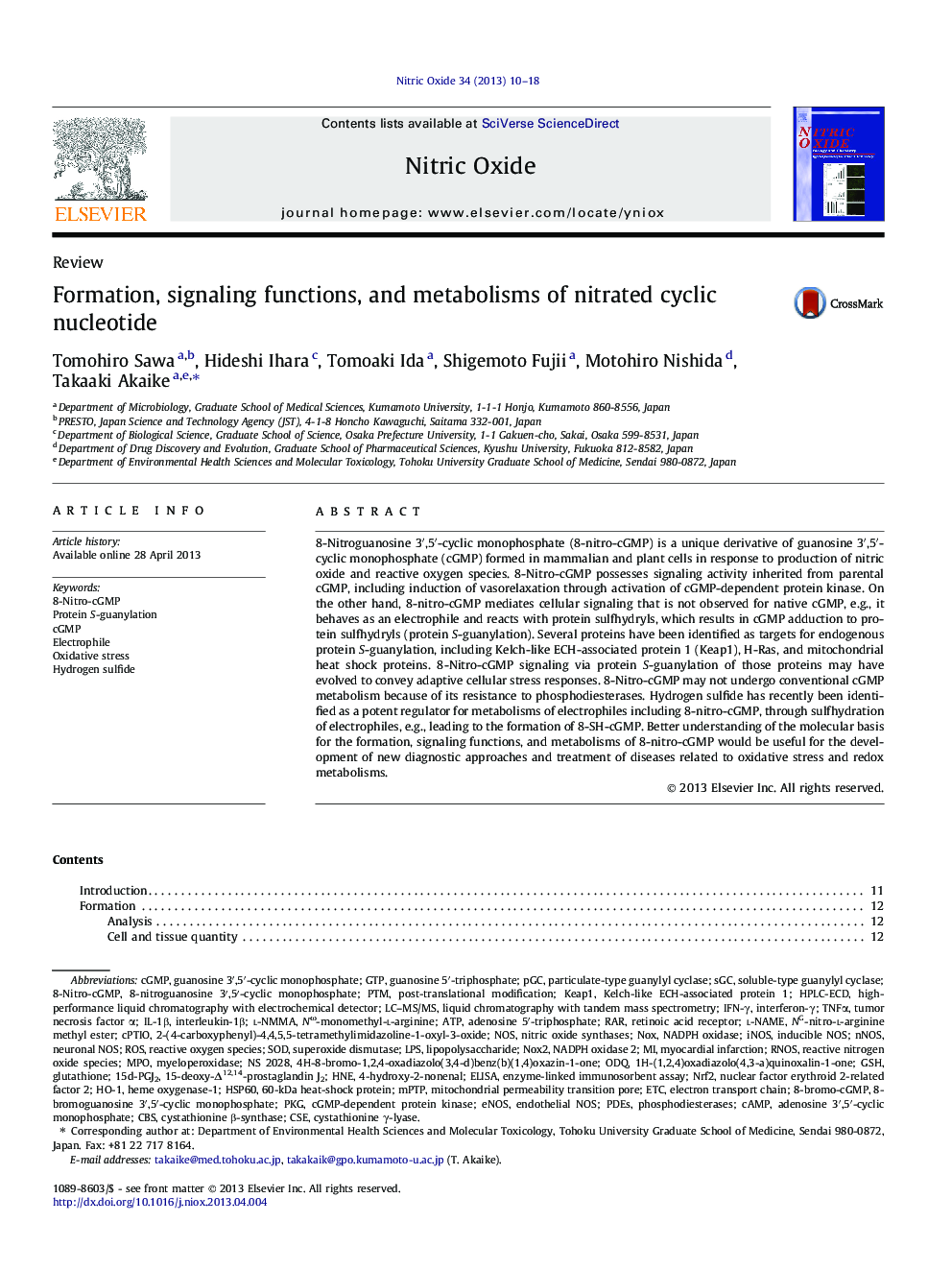 Formation, signaling functions, and metabolisms of nitrated cyclic nucleotide