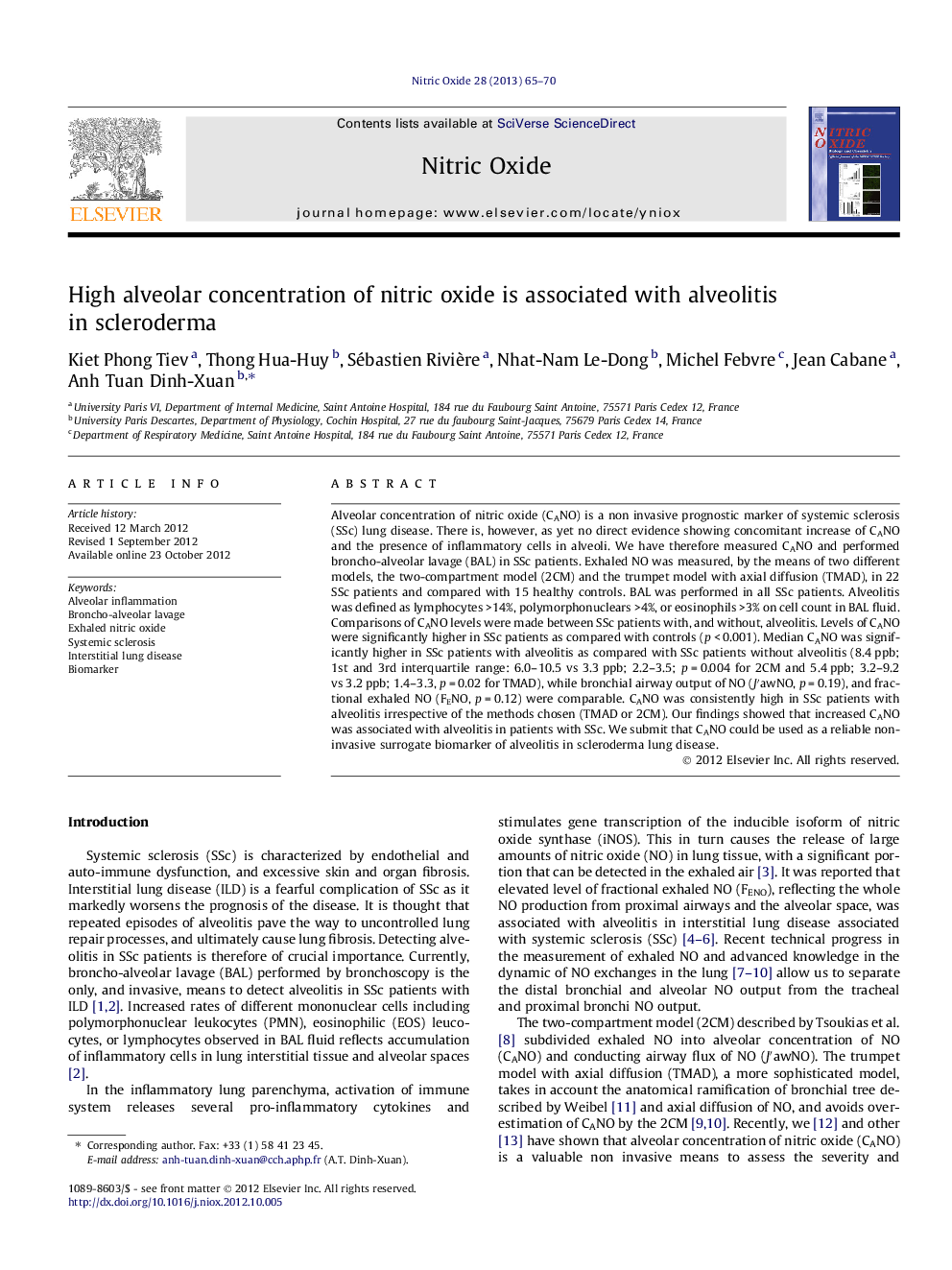 High alveolar concentration of nitric oxide is associated with alveolitis in scleroderma