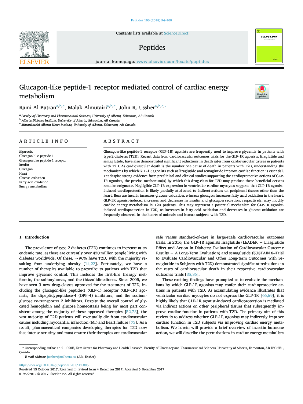 Glucagon-like peptide-1 receptor mediated control of cardiac energy metabolism