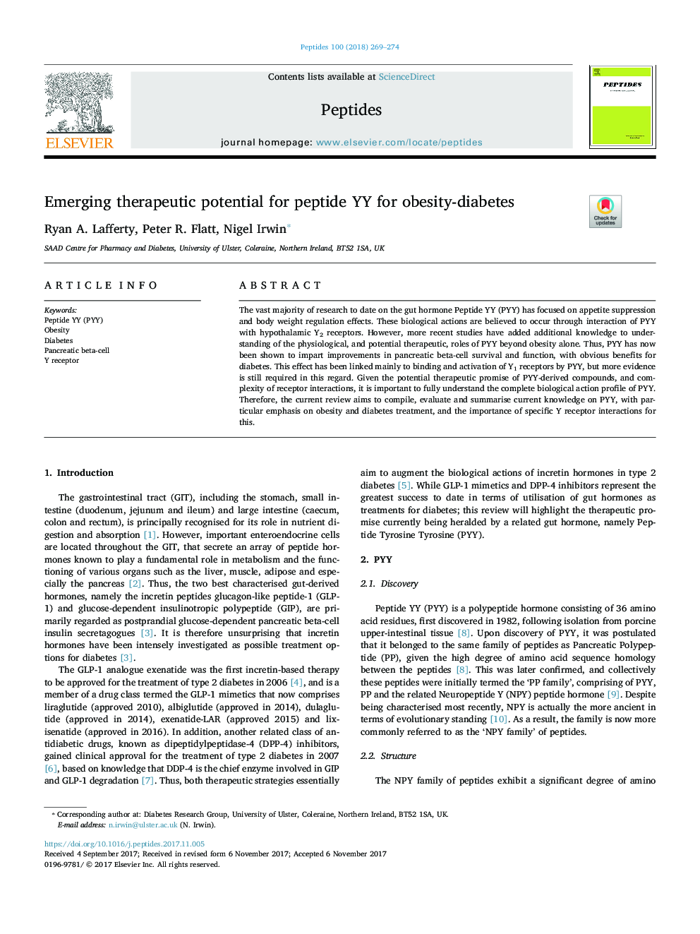 Emerging therapeutic potential for peptide YY for obesity-diabetes