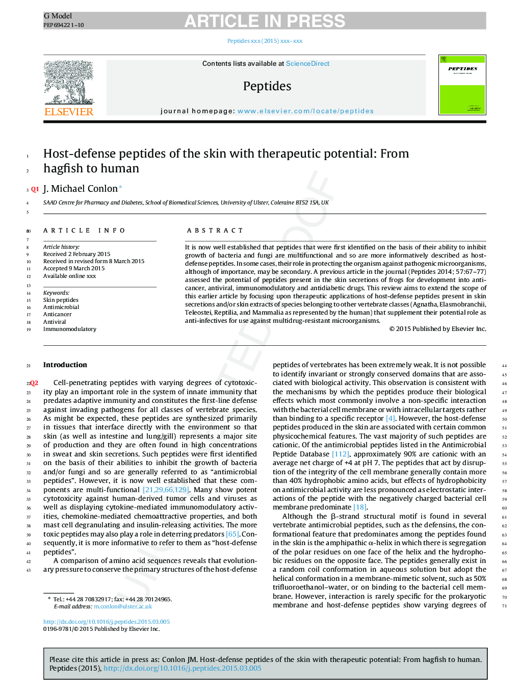 Host-defense peptides of the skin with therapeutic potential: From hagfish to human